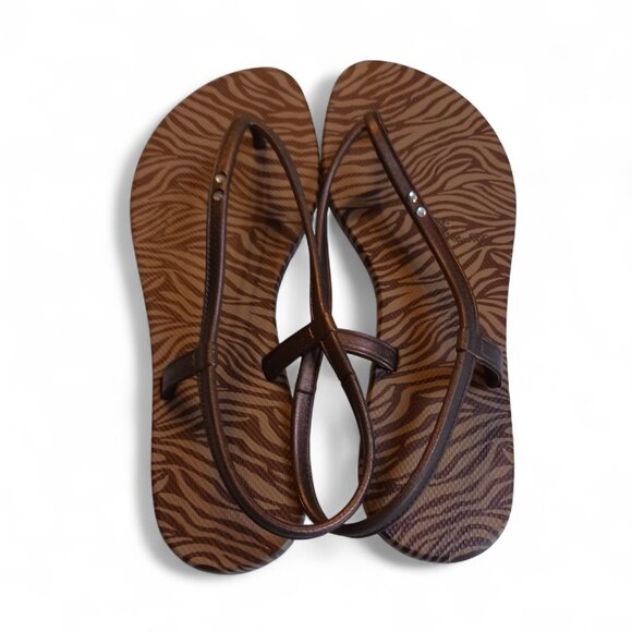 Grendene “Weekend” Brown Tiger-Stripe Flip Flops Size 7M Made in Brazil - Picture 4 of 11